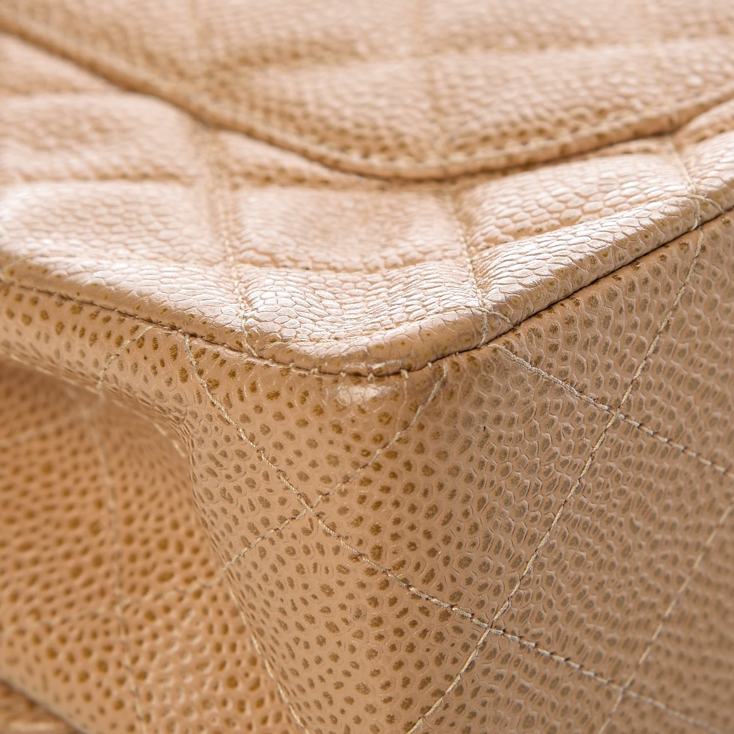 Caviar Quilted Medium Double Flap Beige