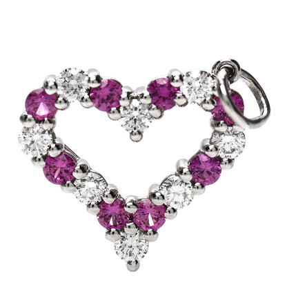 Tiffany Platinum Diamond Pink Sapphire Mini Heart Charm 1 of 4