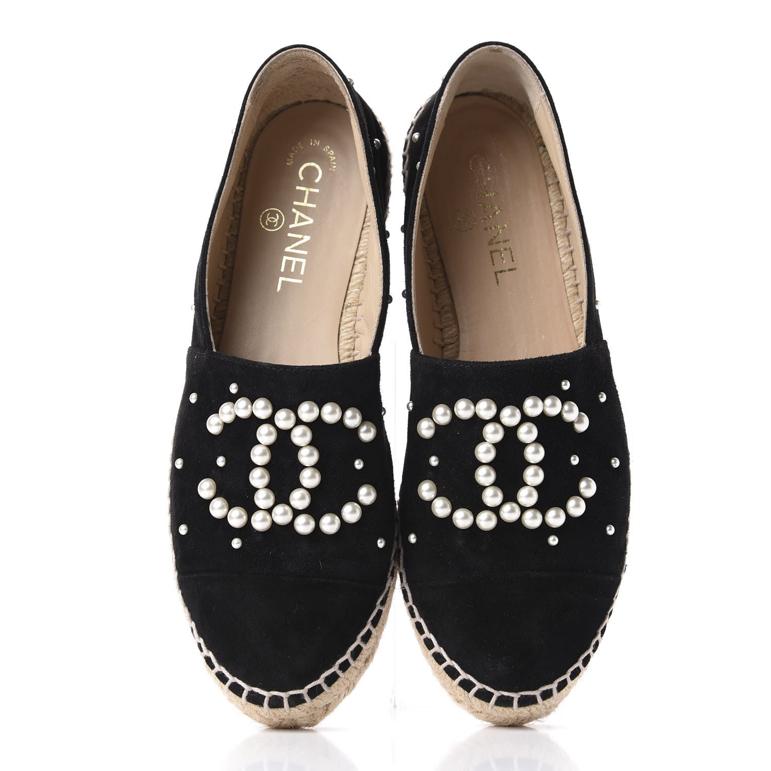 Chanel Suede Pearl CC Espadrilles 38 Black 5 of 12