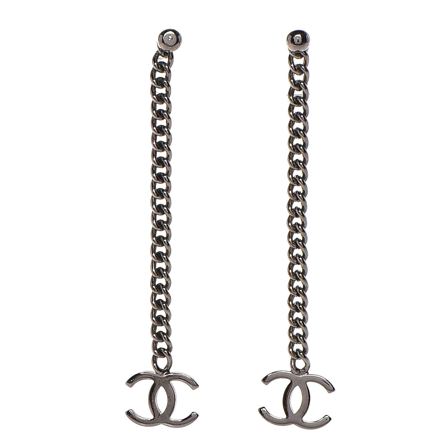 Chanel CC Long Drop Earrings Silver 1 of 5