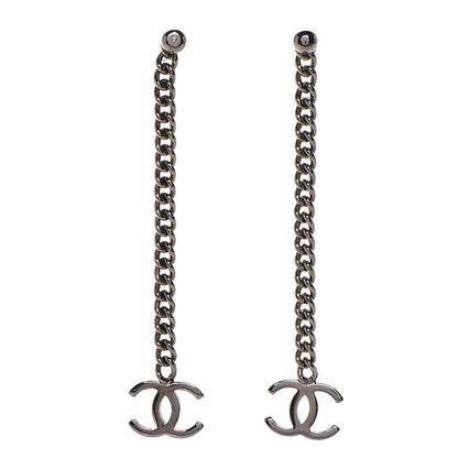 Chanel CC Long Drop Earrings Silver 1 of 5