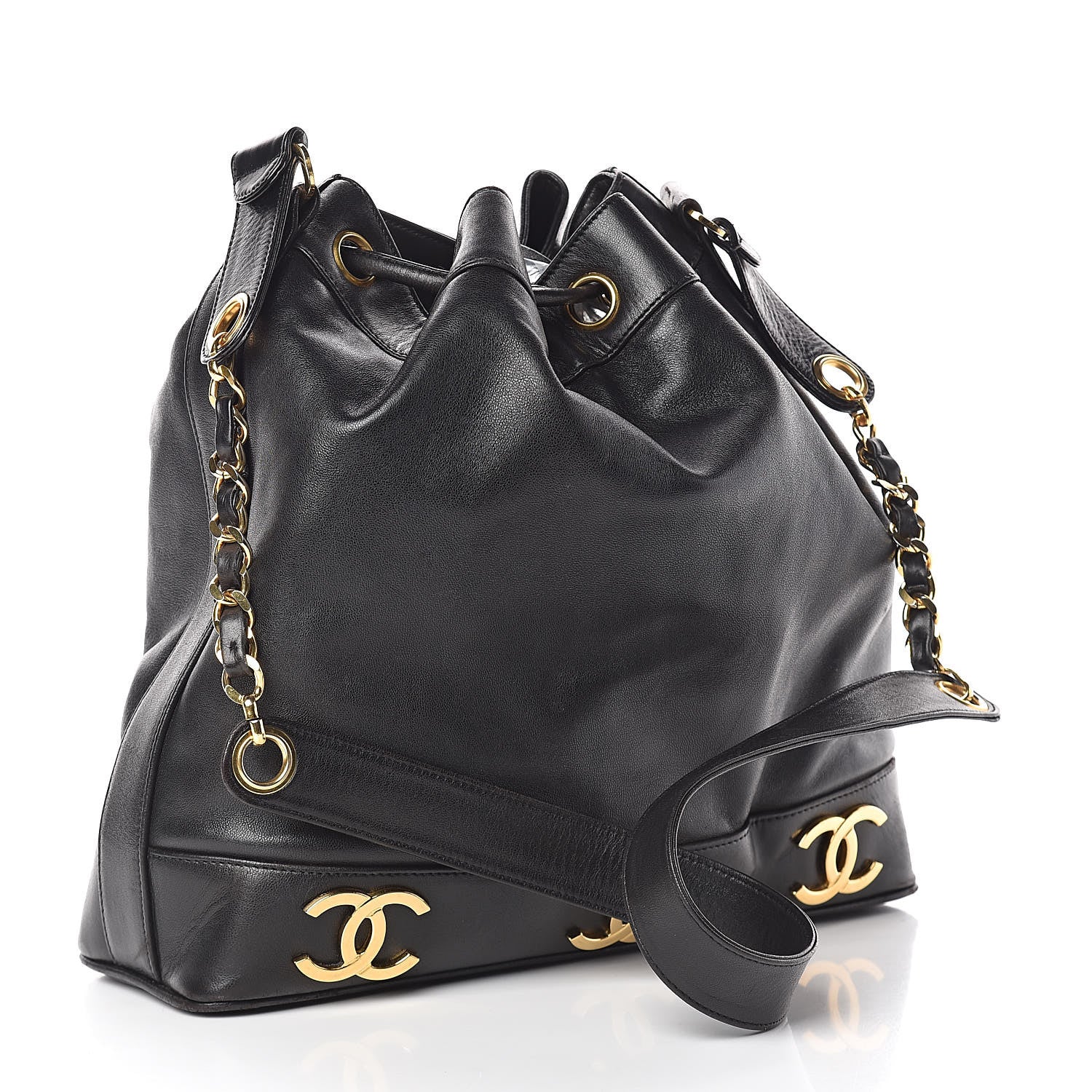 Chanel Lambskin CC Drawstring Shoulder Bag Black 4 of 17