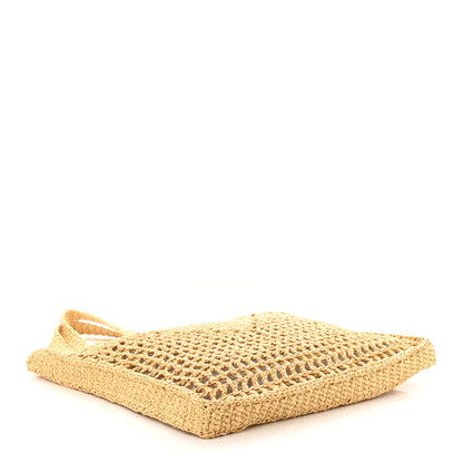 Prada Yarn Raffia Effect Crochet Logo Embroidered Tote Bag Naturale 4 of 10