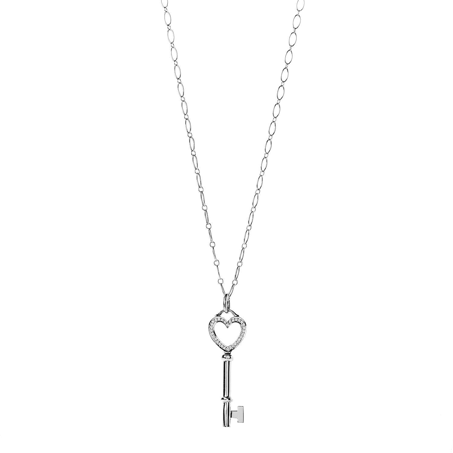 Tiffany 18K White Gold Diamond Mini Heart Key Charm Pendant Link Necklace 1 of 6