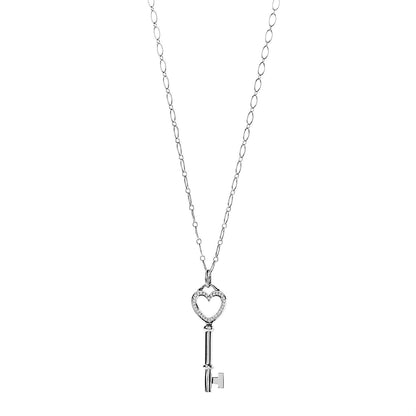 Tiffany 18K White Gold Diamond Mini Heart Key Charm Pendant Link Necklace 1 of 6