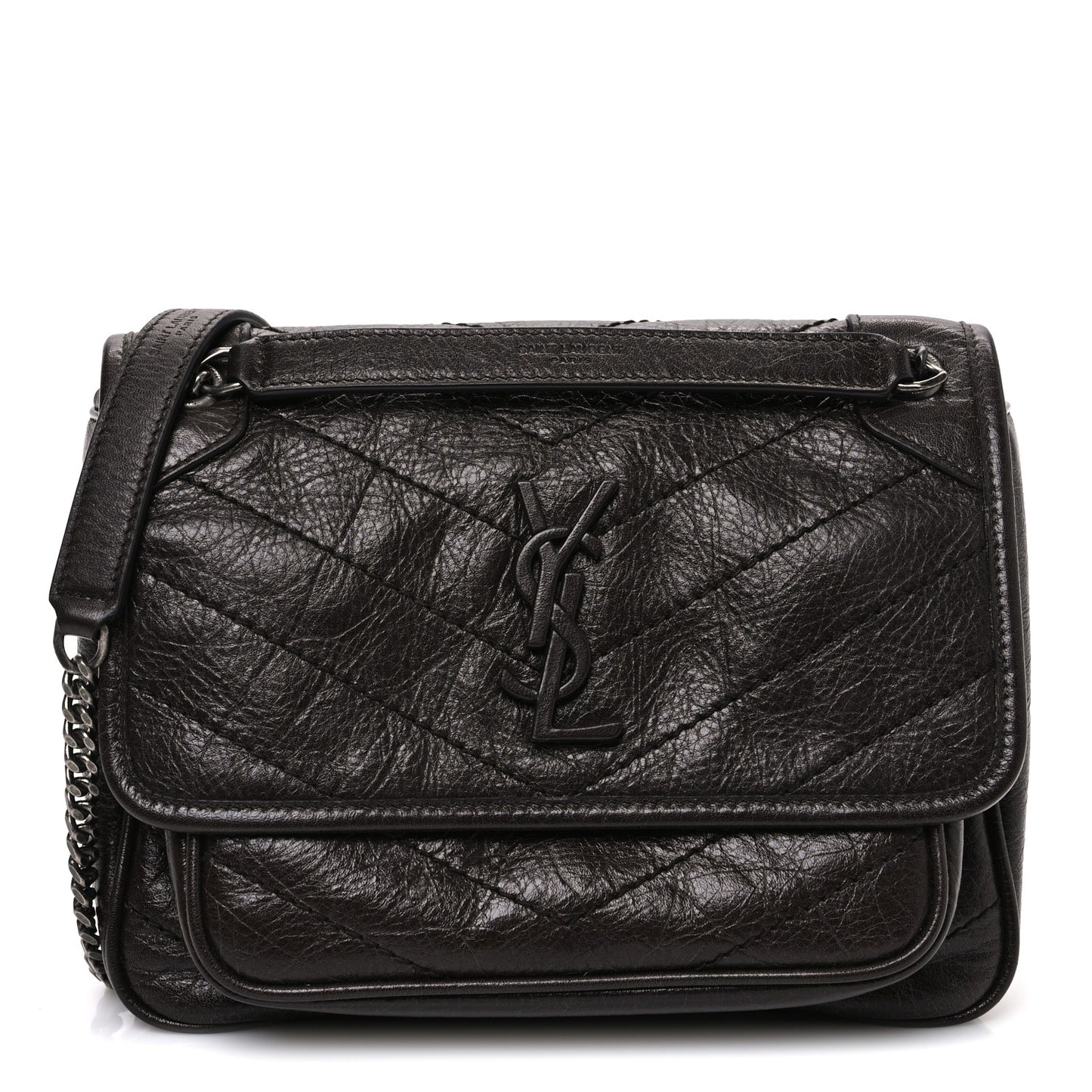 Crinkled Lambskin Matelasse Monogram Baby Niki Chain Satchel Chocolate