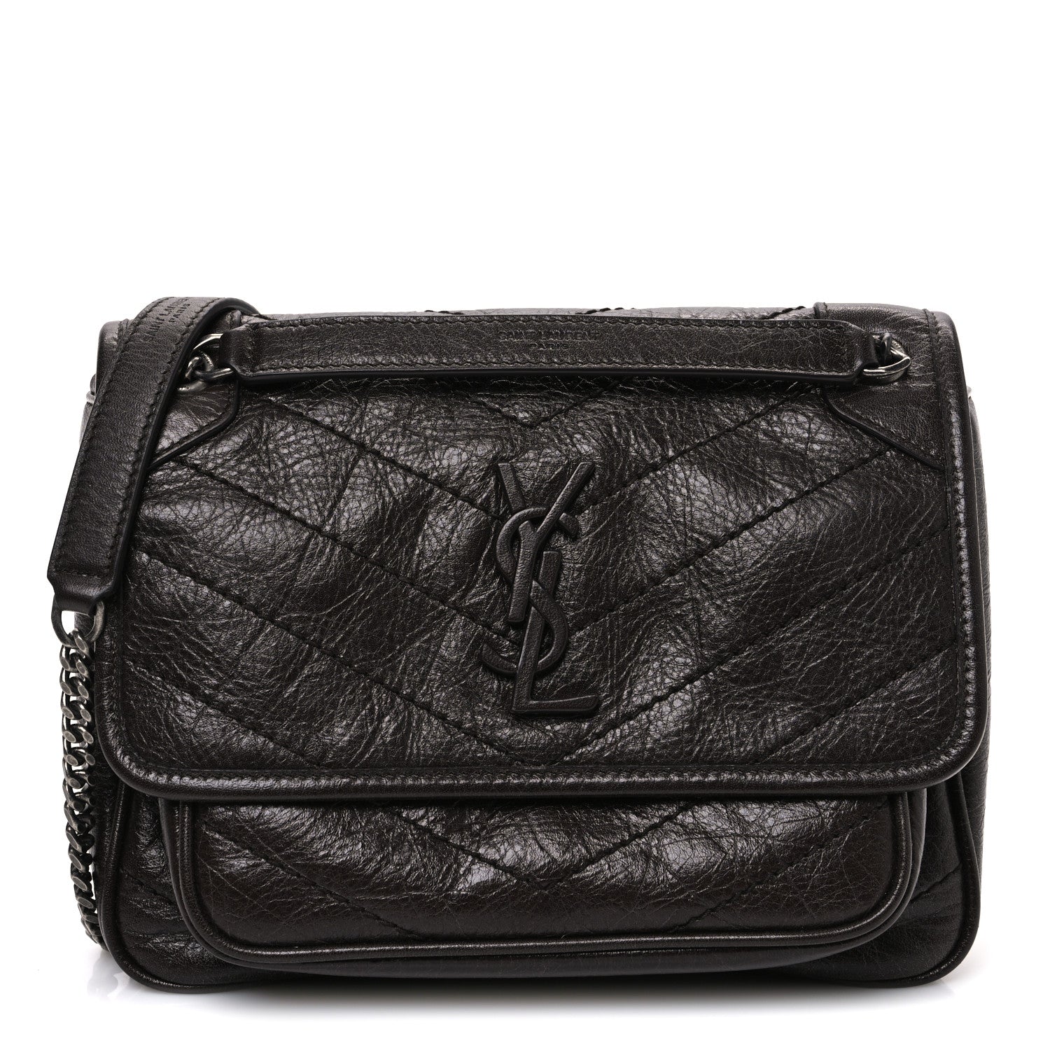 Saint Laurent Crinkled Lambskin Matelasse Monogram Baby Niki Chain Satchel Chocolate 1 of 13