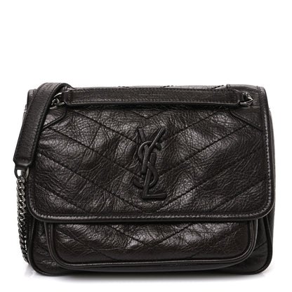 Saint Laurent Crinkled Lambskin Matelasse Monogram Baby Niki Chain Satchel Chocolate 1 of 13