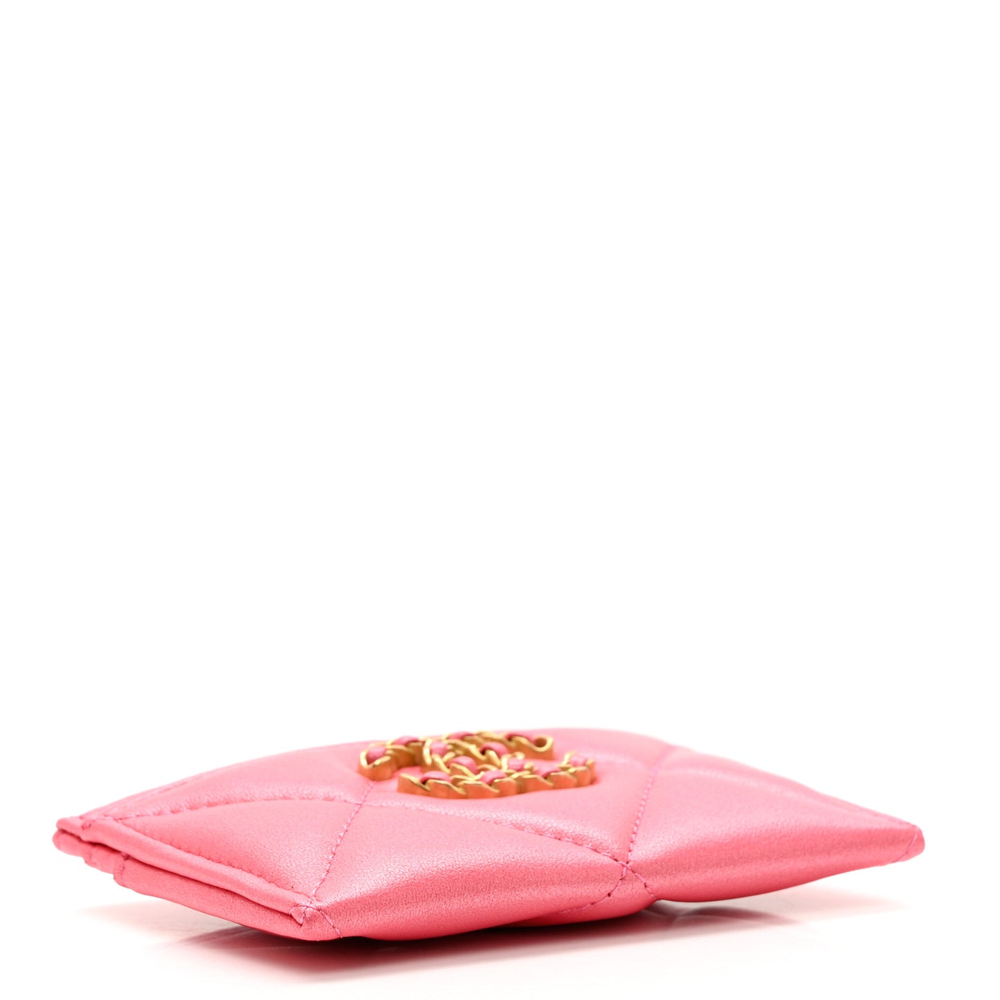 Lambskin Quilted Chanel 19 Card Holder Dark Pink