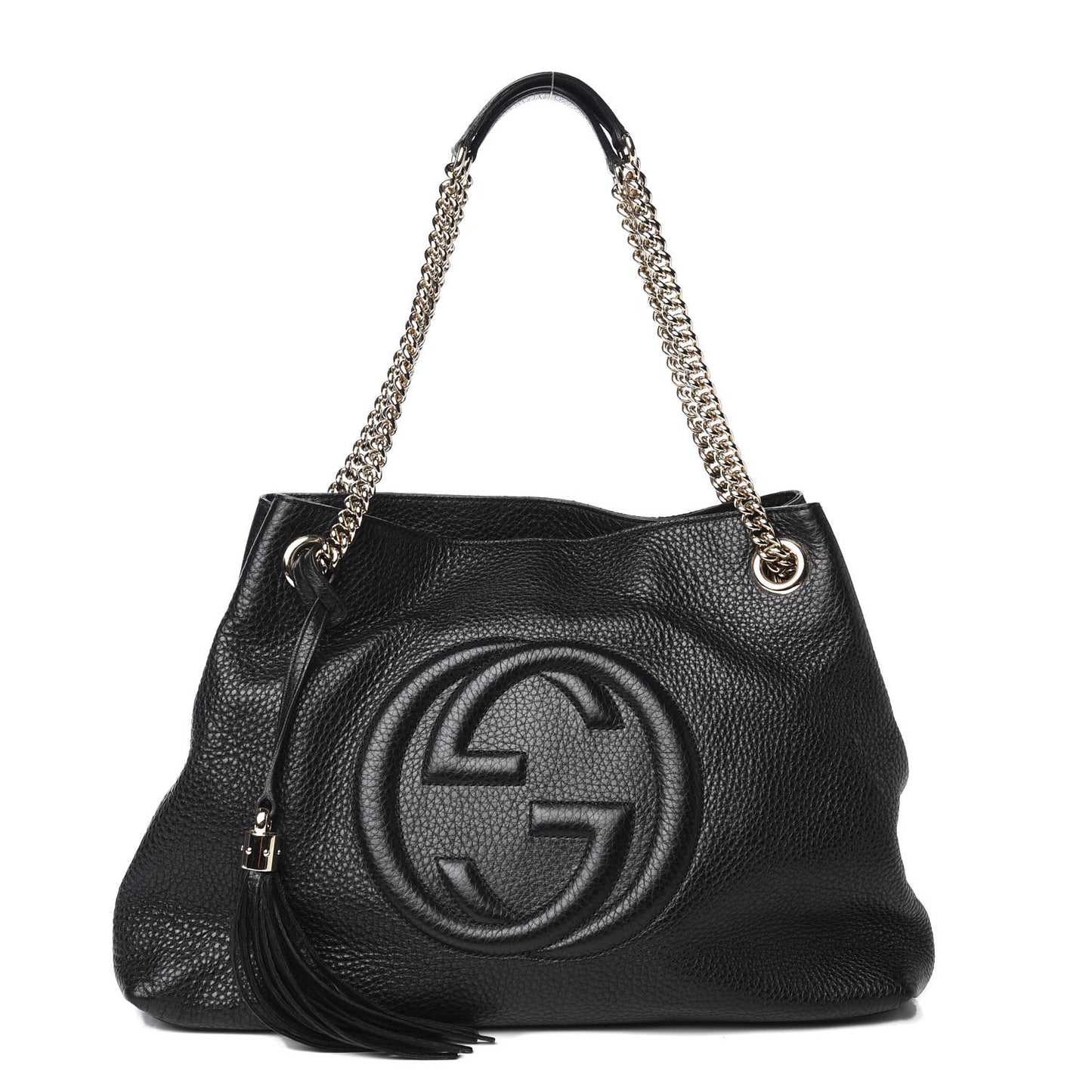 Pebbled Calfskin Medium Soho Chain Shoulder Bag Black