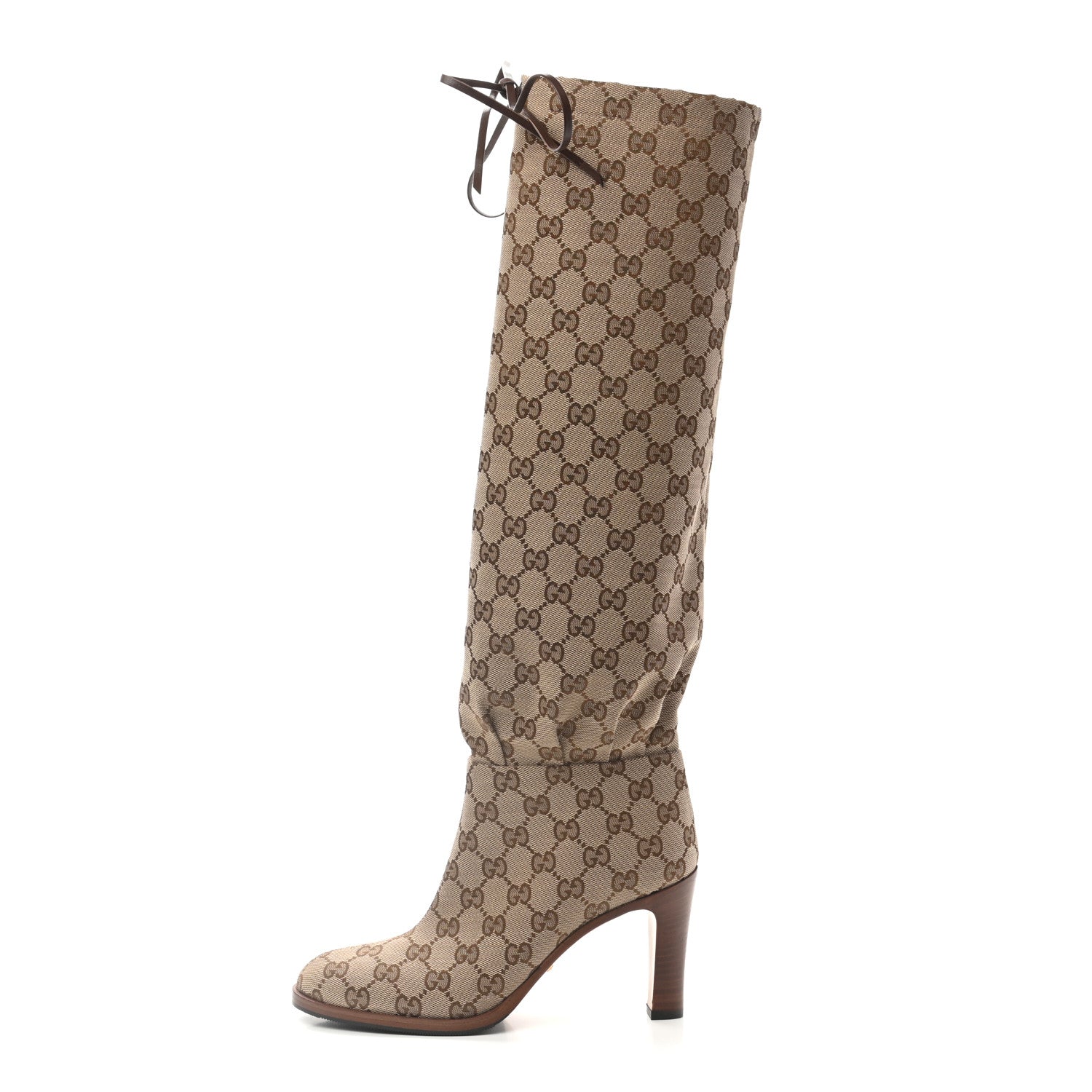 Gucci Monogram Lisa Mid Heel Boots 37 Beige Ebony 1 of 8