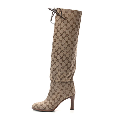 Gucci Monogram Lisa Mid Heel Boots 37 Beige Ebony 1 of 8