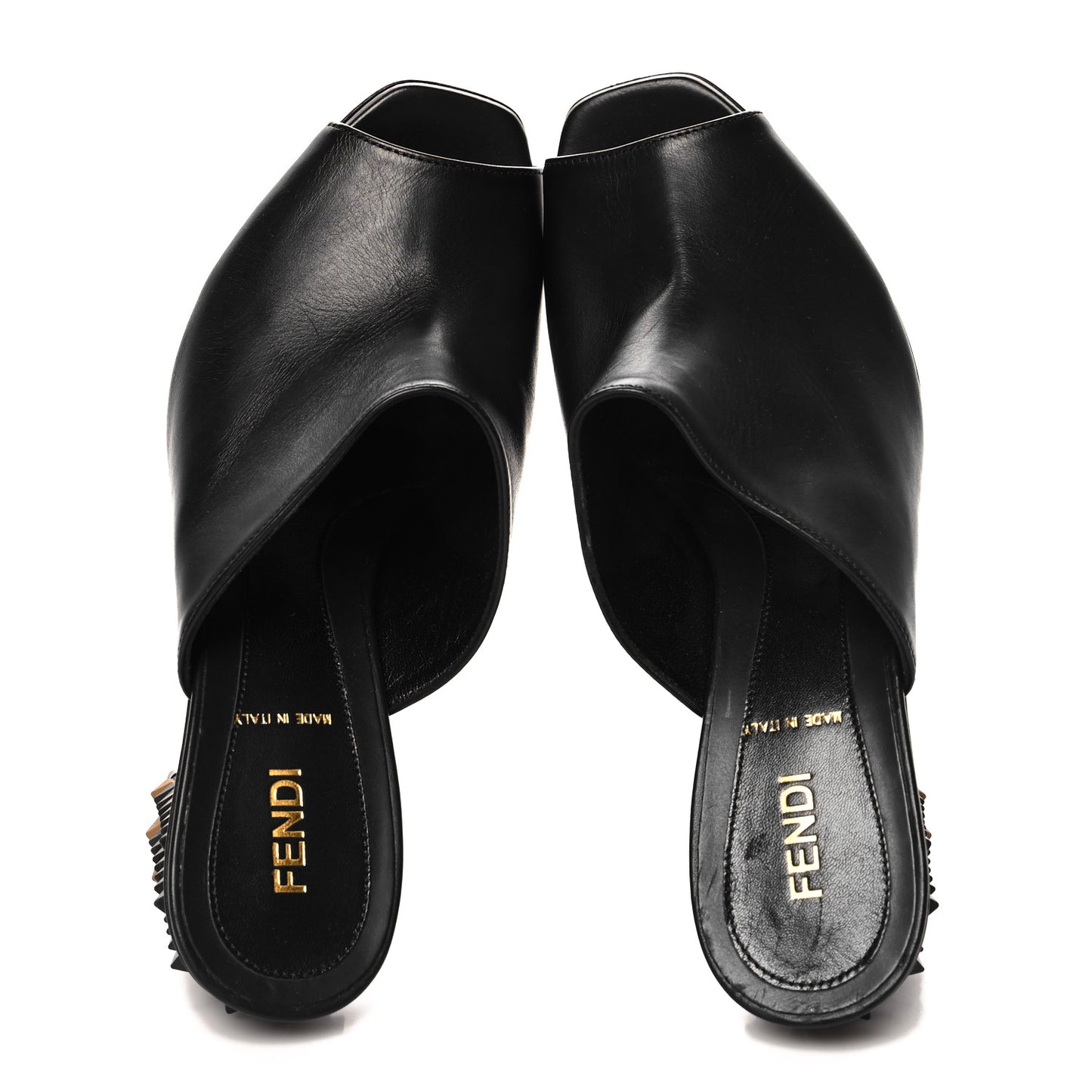 Vitello Spiked Heel Mules 36 Black