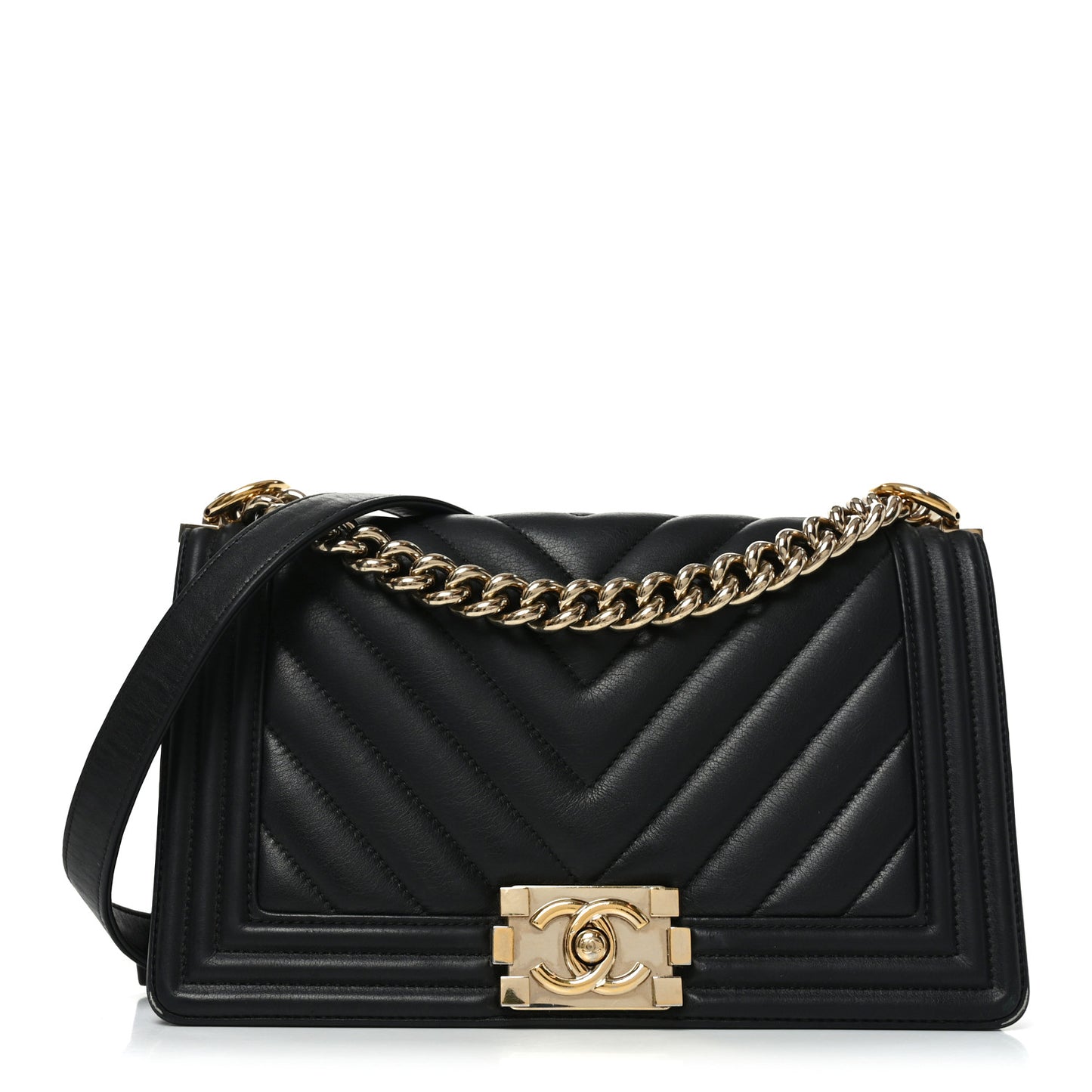 Lambskin Chevron Quilted Medium Boy Flap Black
