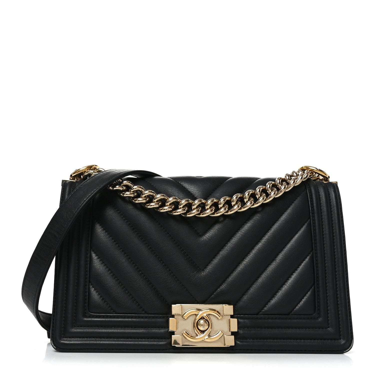 Chanel Lambskin Chevron Quilted Medium Boy Flap Black 1 of 10