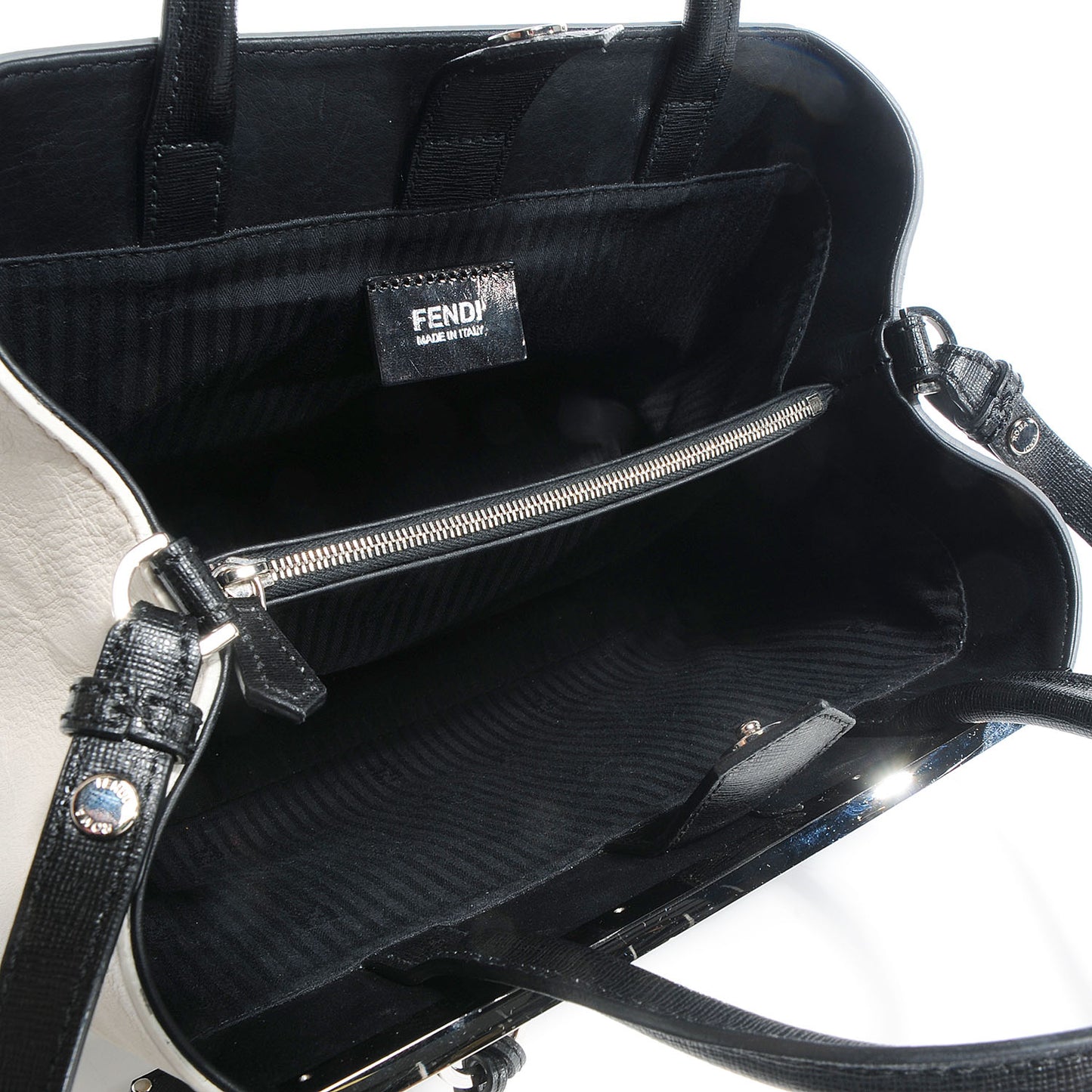 Vitello Elite Calfskin Colorblock Petite 2Jours Tote Black Multicolor White Argento