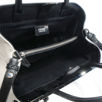 Fendi Vitello Elite Calfskin Colorblock Petite 2Jours Tote Black Multicolor White Argento 5 of 8