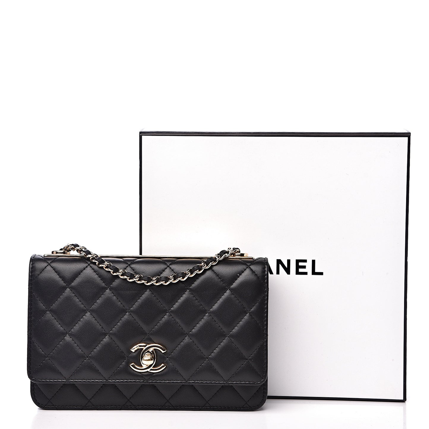 Lambskin Quilted Trendy CC Wallet On Chain WOC Black