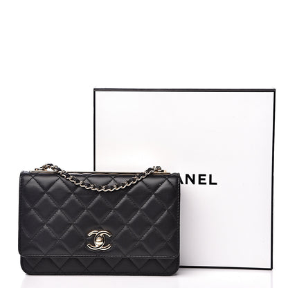Chanel Lambskin Quilted Trendy CC Wallet On Chain WOC Black 14 of 15