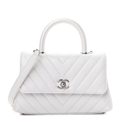 Chanel Iridescent Caviar Chevron Quilted Mini Coco Handle Flap White 1 of 11