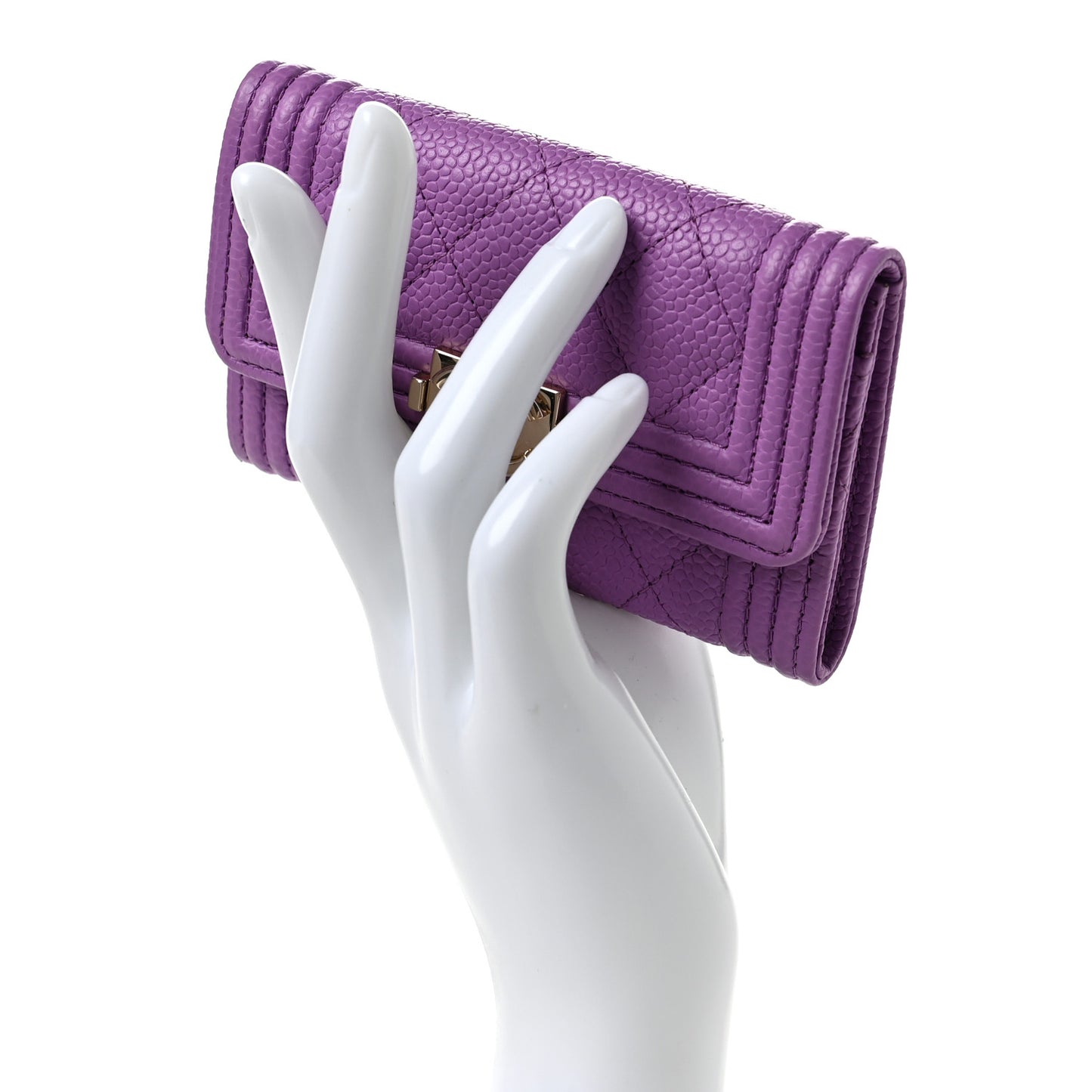 Caviar Quilted Boy Flap Card Holder Purple