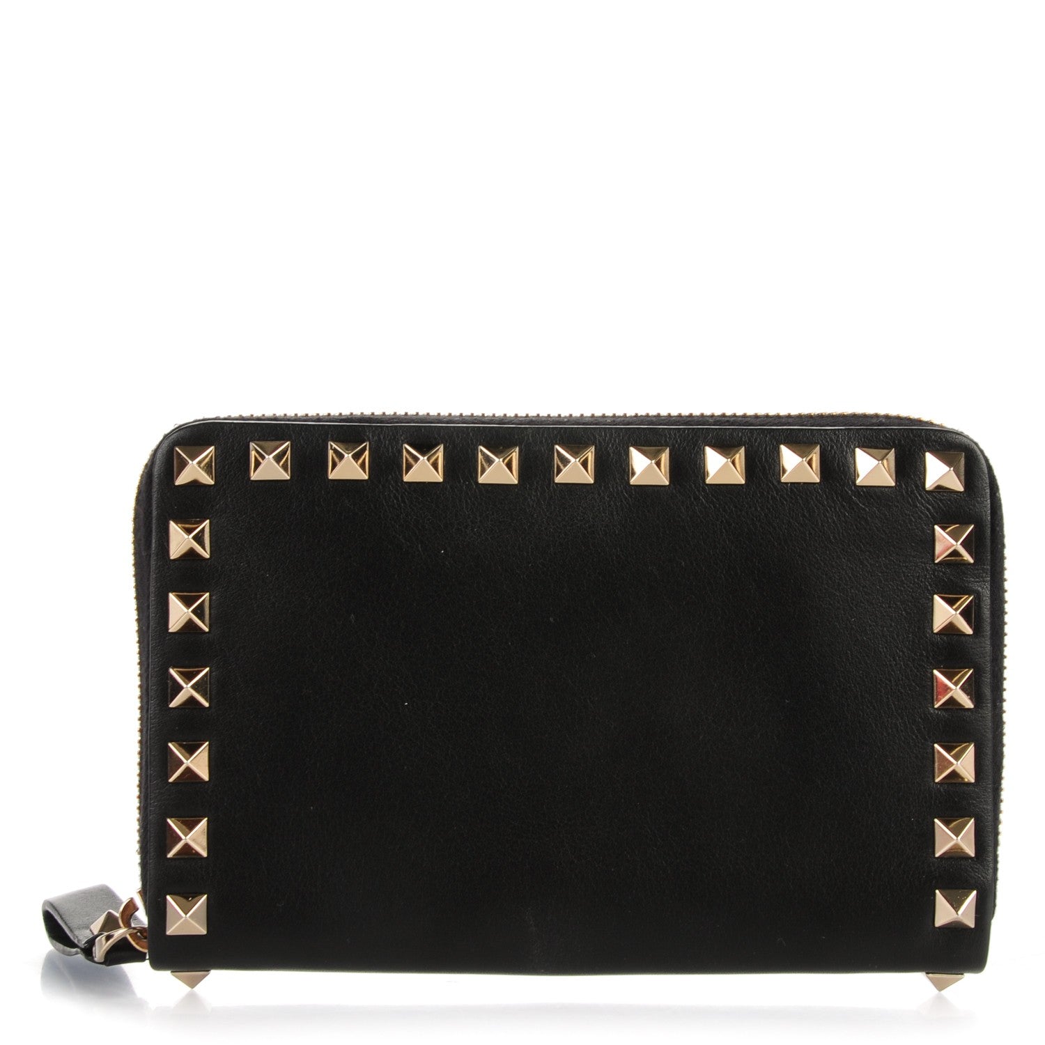 Valentino Garavani Calfskin Medium Rockstud Zip Around Wallet Black 1 of 8