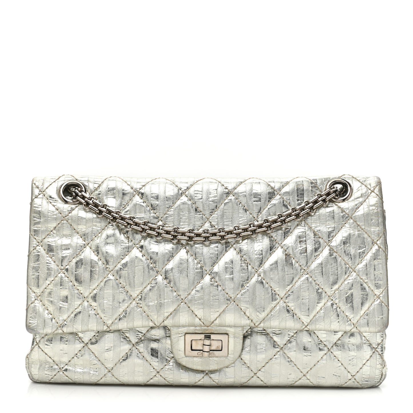 Metallic Calfskin Striped 2.55 Reissue 227 Silver