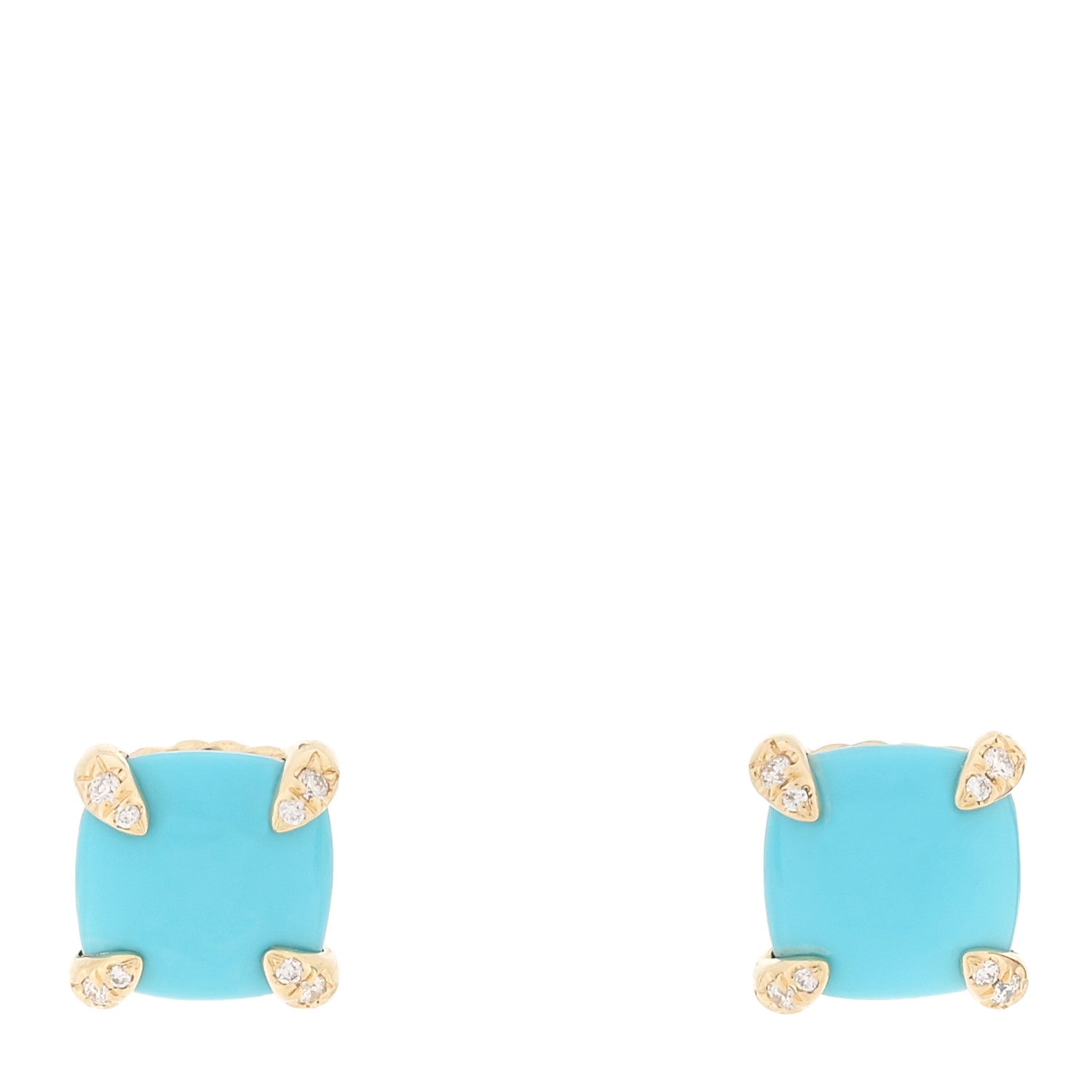 David Yurman 18K Yellow Gold Diamond Turquoise 8mm Chatelaine Earrings 1 of 4
