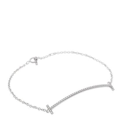 Tiffany 18K White Gold Diamond T Smile Bracelet 1 of 4