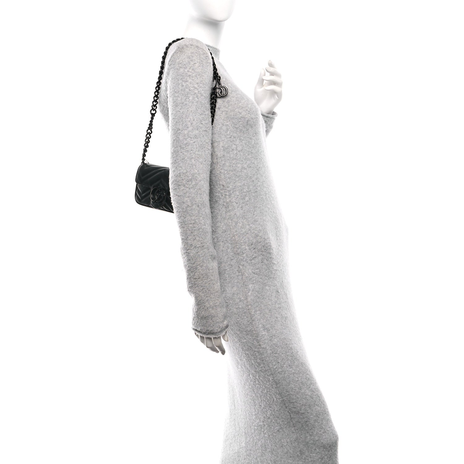 Gucci Calfskin Matelasse Monochrome GG Marmont Chain Belt Bag Black 2 of 11