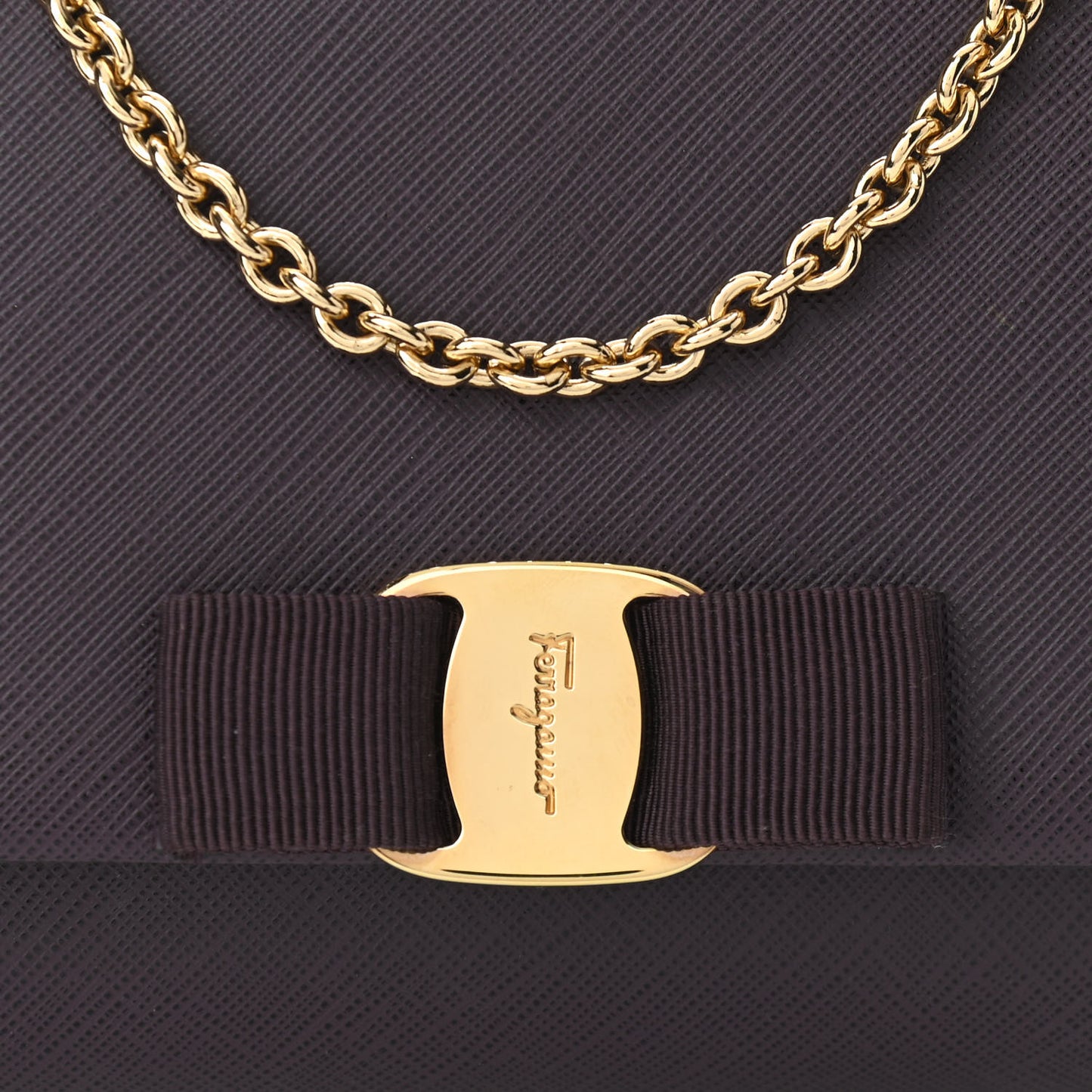 Hammered Calfskin Vara Bow Chain Flap Crossbody Bag Plum