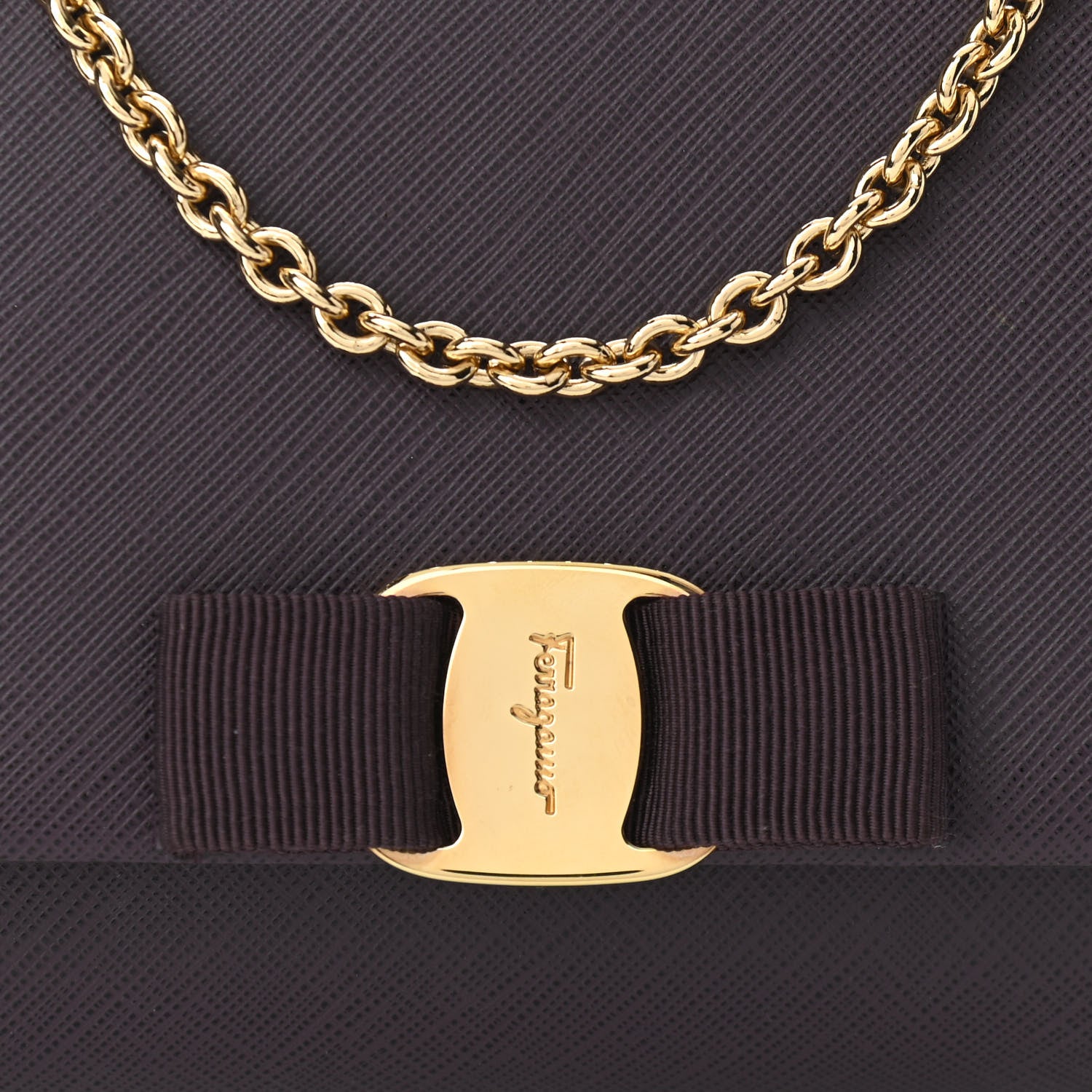 Salvatore Ferragamo Hammered Calfskin Vara Bow Chain Flap Crossbody Bag Plum 7 of 10