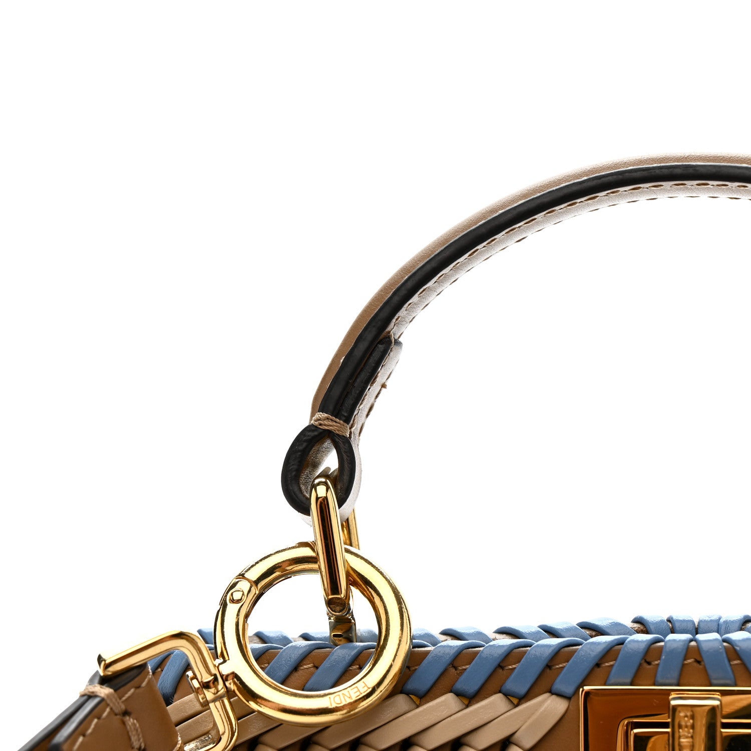 Fendi Vitello King Shiny Nappa Intreccio Petite Peekaboo I SEE U Satchel Sand Beige Blue 13 of 13