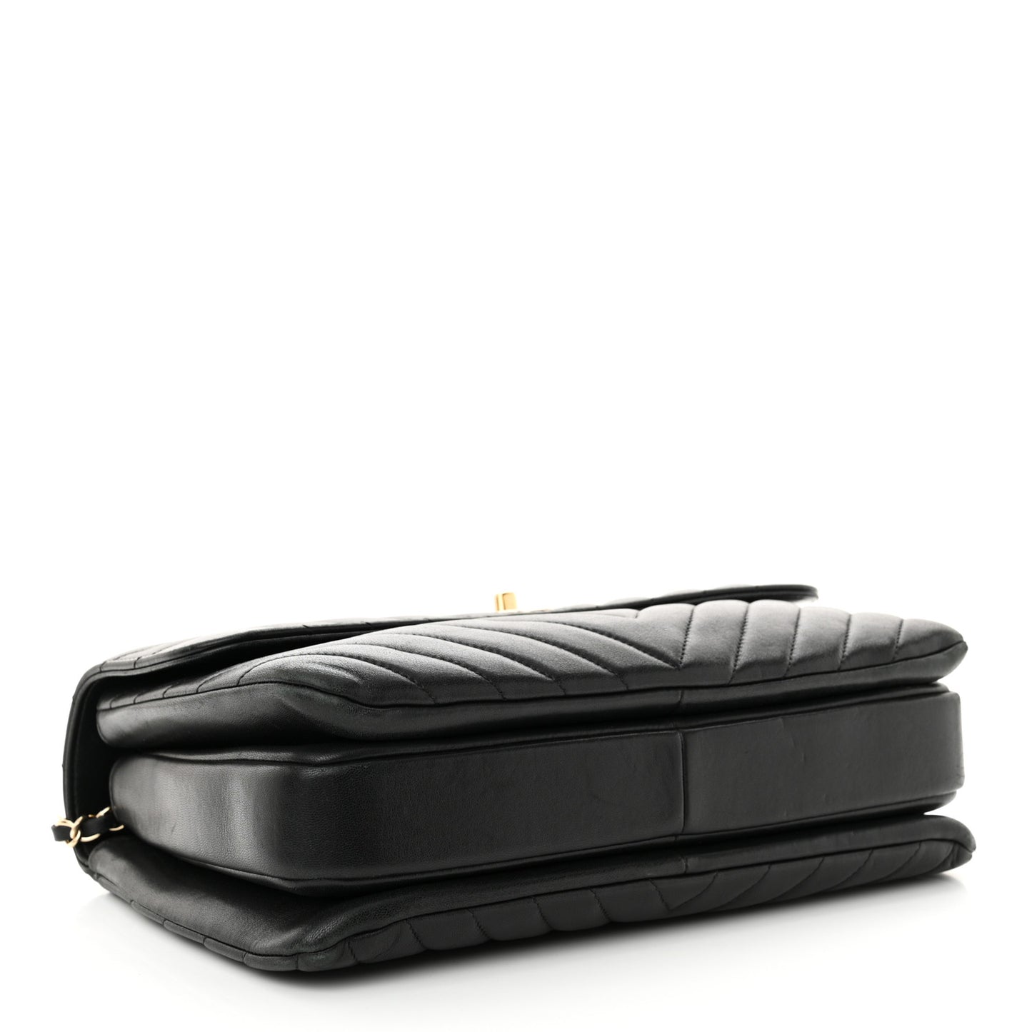 Lambskin Chevron Quilted Medium Trendy CC Dual Handle Flap Bag Black