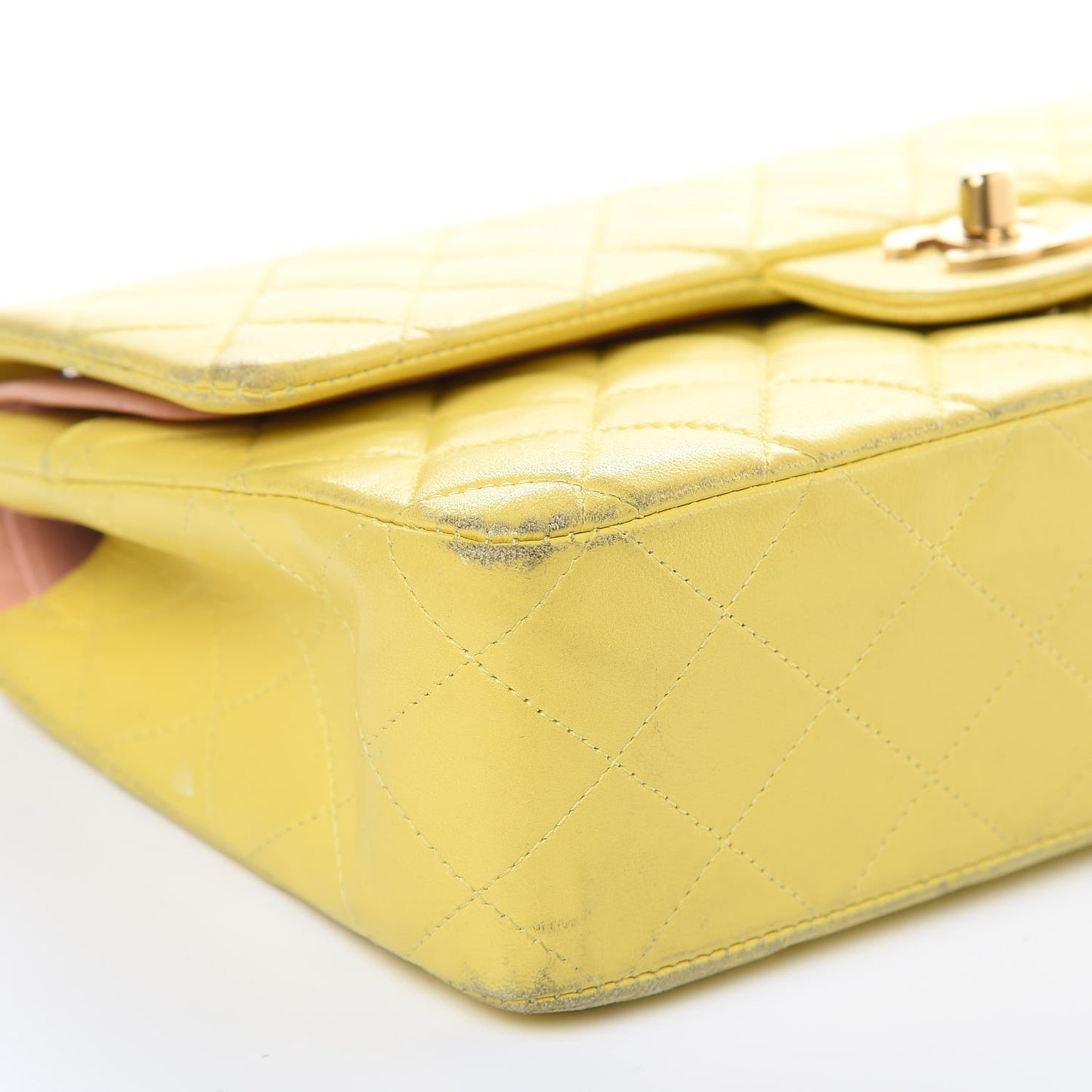 Lambskin Quilted Medium Double Flap Yellow