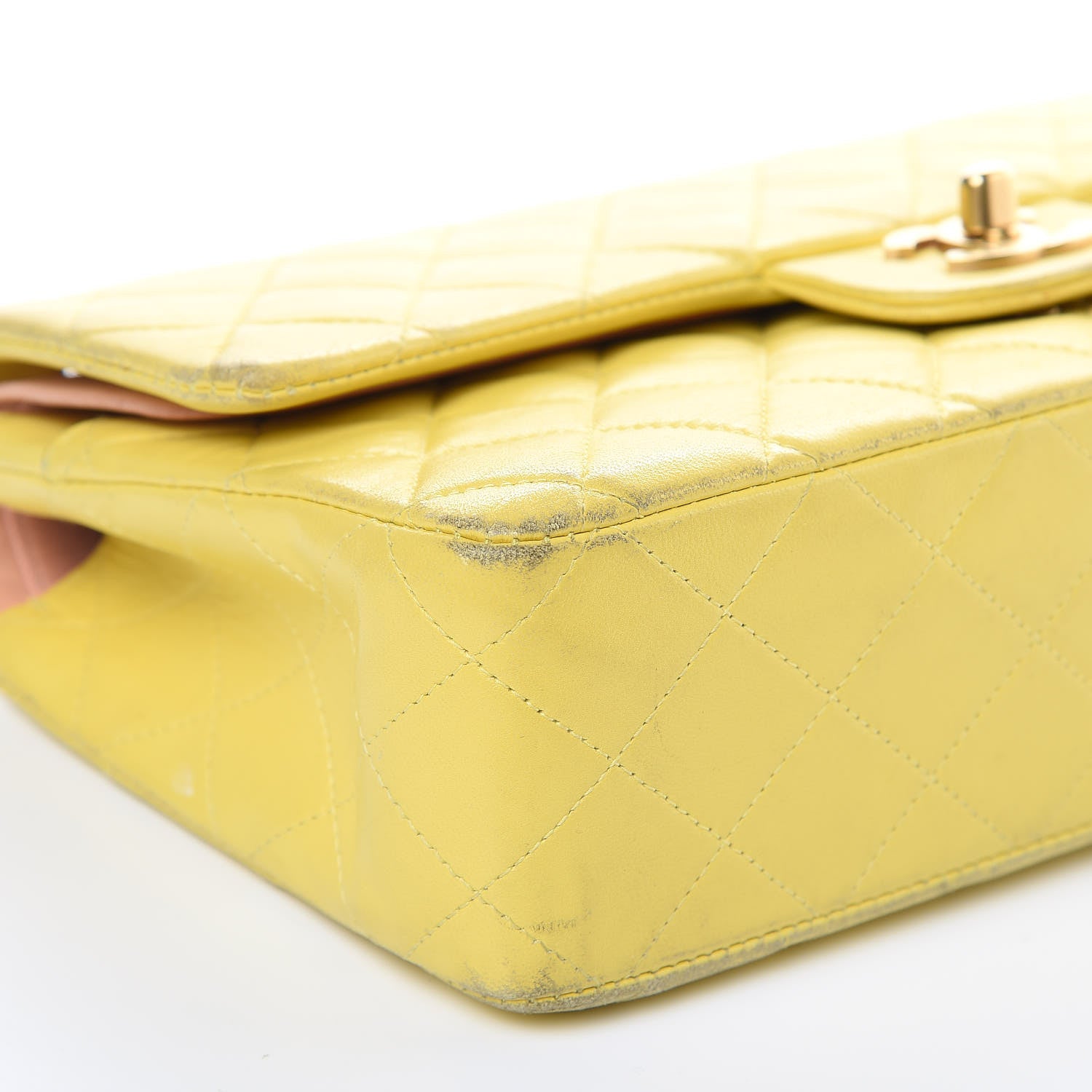 Chanel Lambskin Quilted Medium Double Flap Yellow 9 of 24