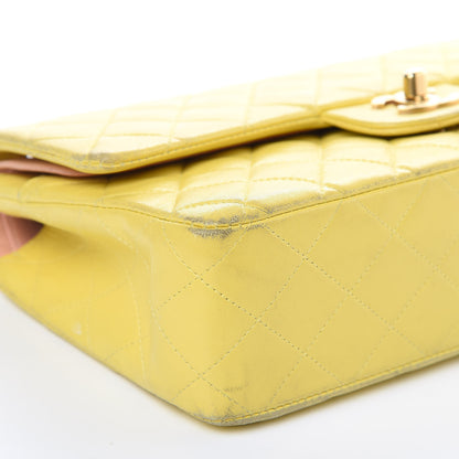 Chanel Lambskin Quilted Medium Double Flap Yellow 9 of 24