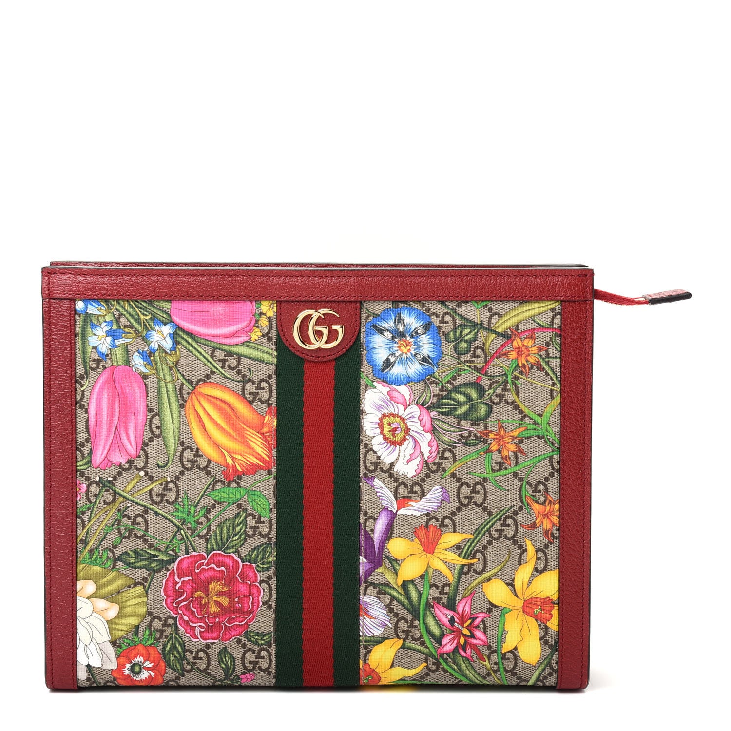 Gucci GG Supreme Monogram Flora Web Ophidia Pouch Red 1 of 9