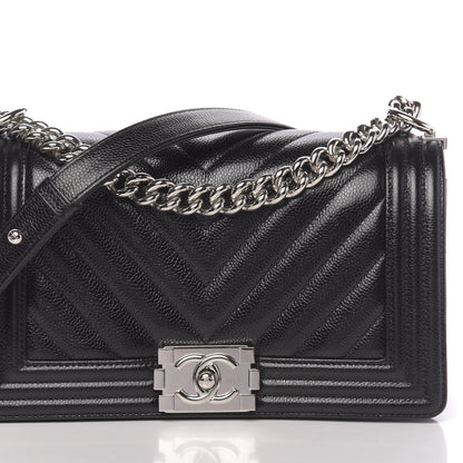 Chanel Caviar Chevron Quilted Medium Boy Flap Black 8 of 10