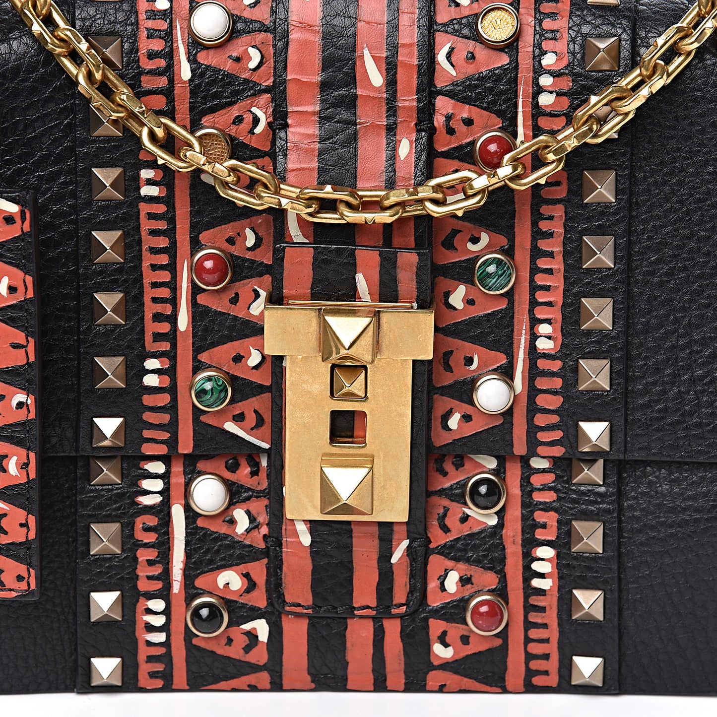 Calfskin Tribal B-Rockstud Rolling Flap Black