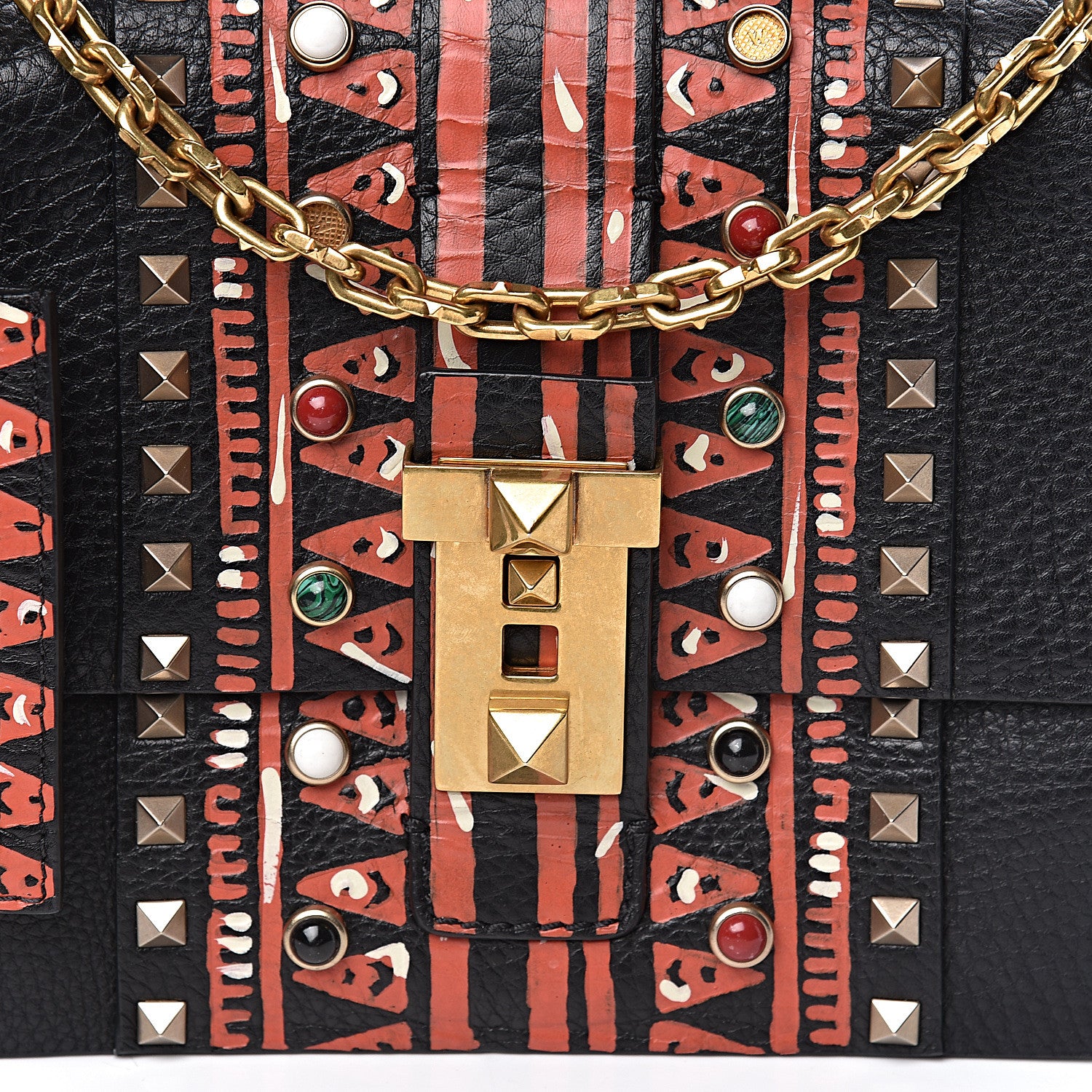 Valentino Garavani Calfskin Tribal B-Rockstud Rolling Flap Black 10 of 10