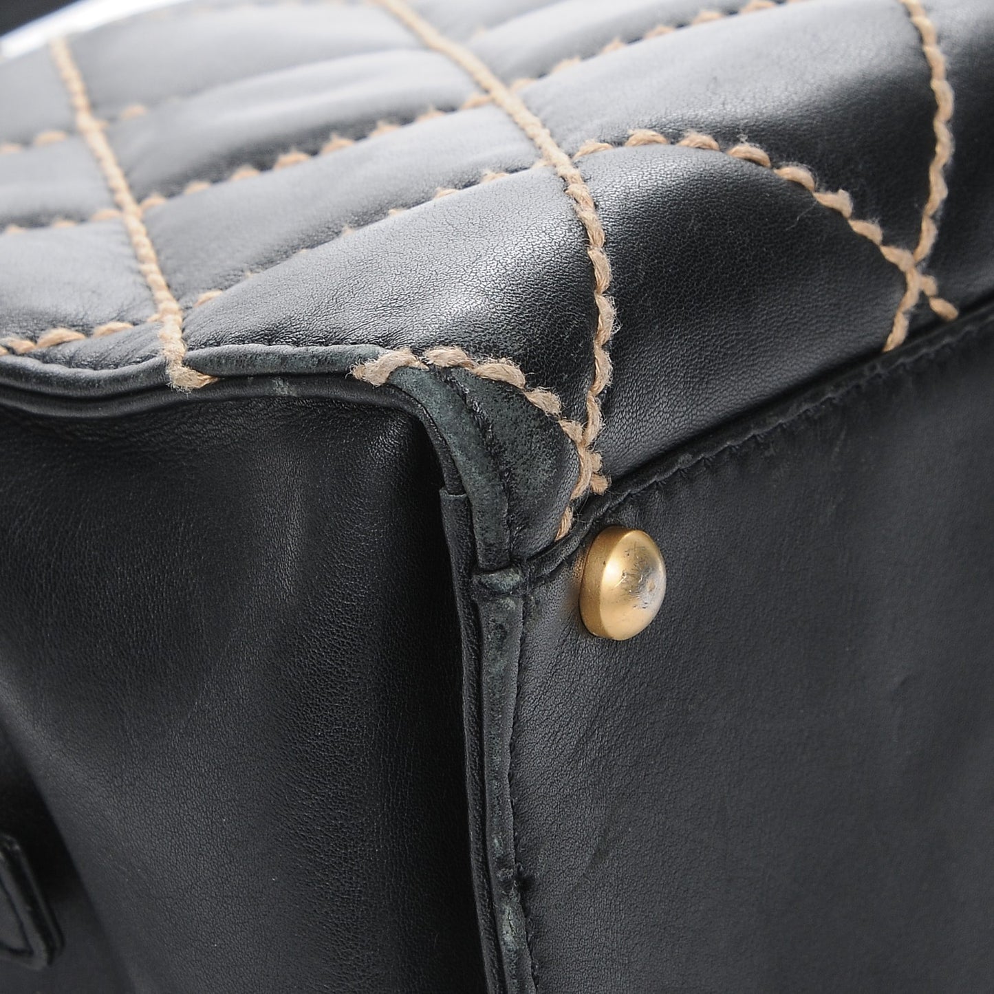 Calfskin Contrast Stitch Surpique Bowler Black