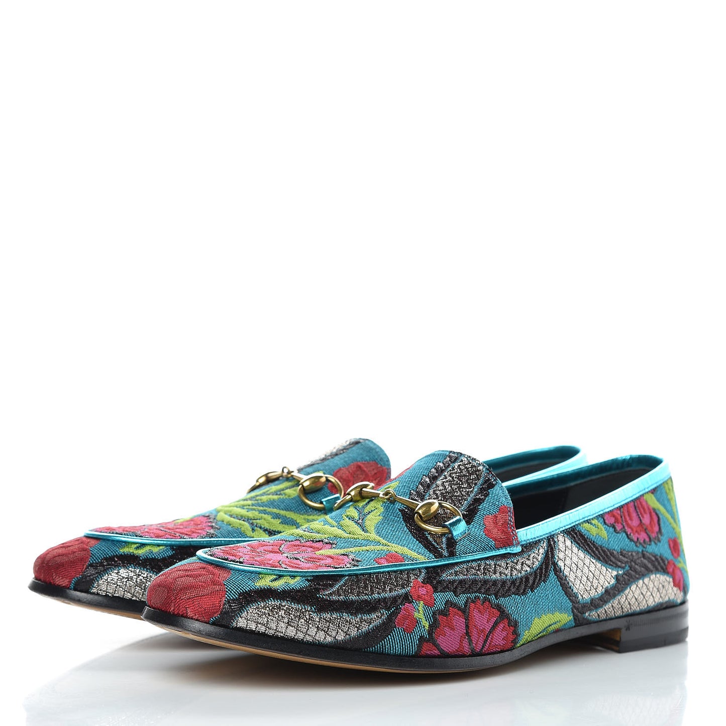 Floral Jacquard Horsebit Womens Jordaan Loafers 40.5 Turquoise