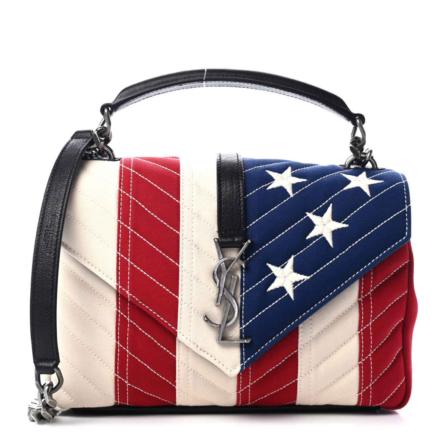 Saint Laurent Canvas Matelasse Chevron American Flag Monogram Medium College Bag Red Blue 1 of 4