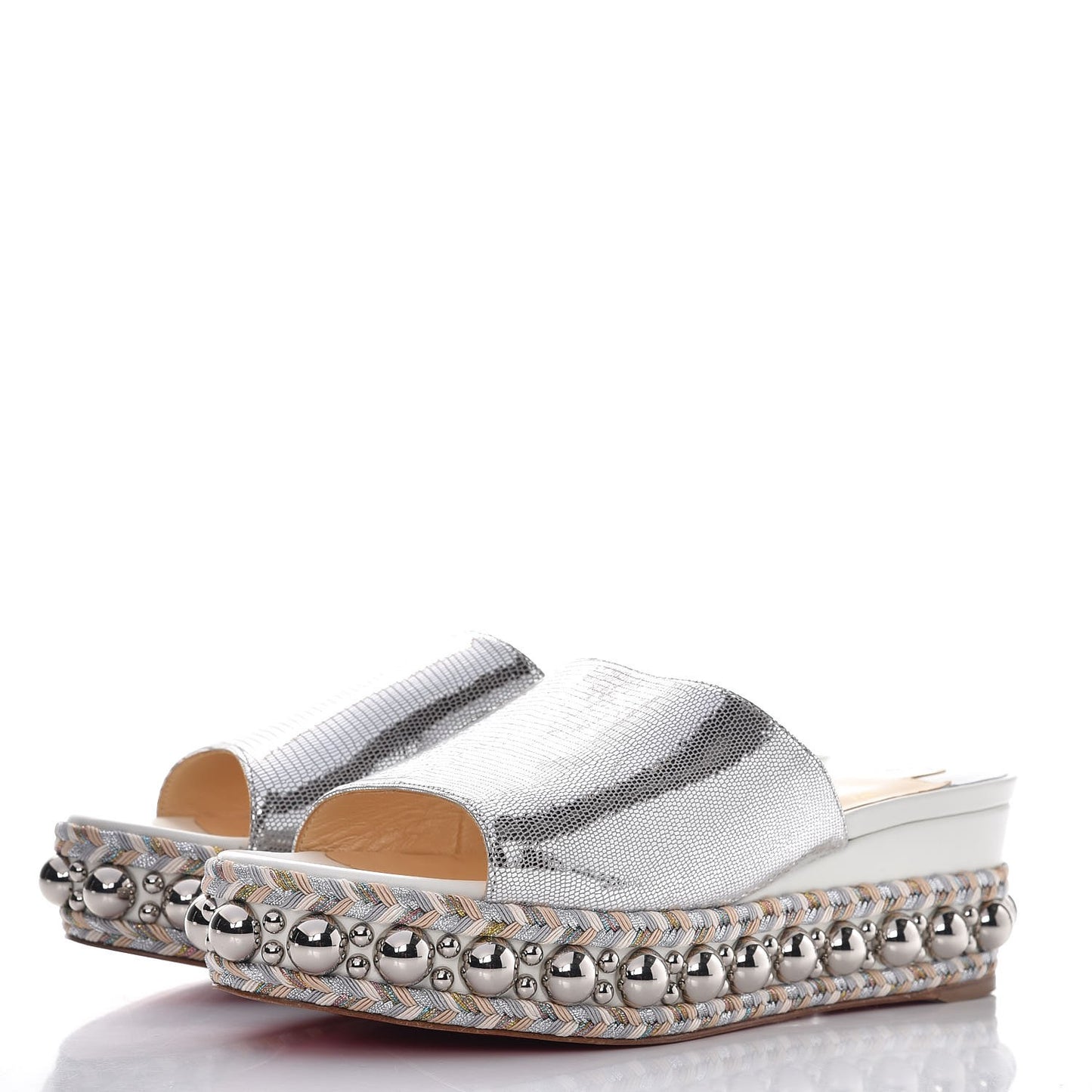 Metallic Laminato Lizard Janibasse Mules 38 White Silver