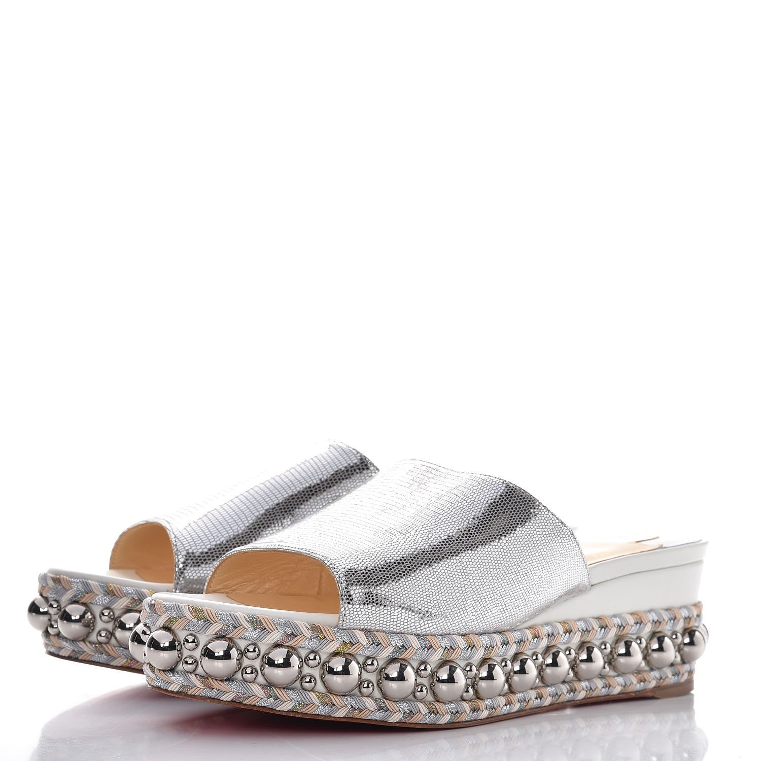 Christian Louboutin Metallic Laminato Lizard Janibasse Mules 38 White Silver 3 of 7
