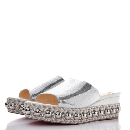 Christian Louboutin Metallic Laminato Lizard Janibasse Mules 38 White Silver 3 of 7