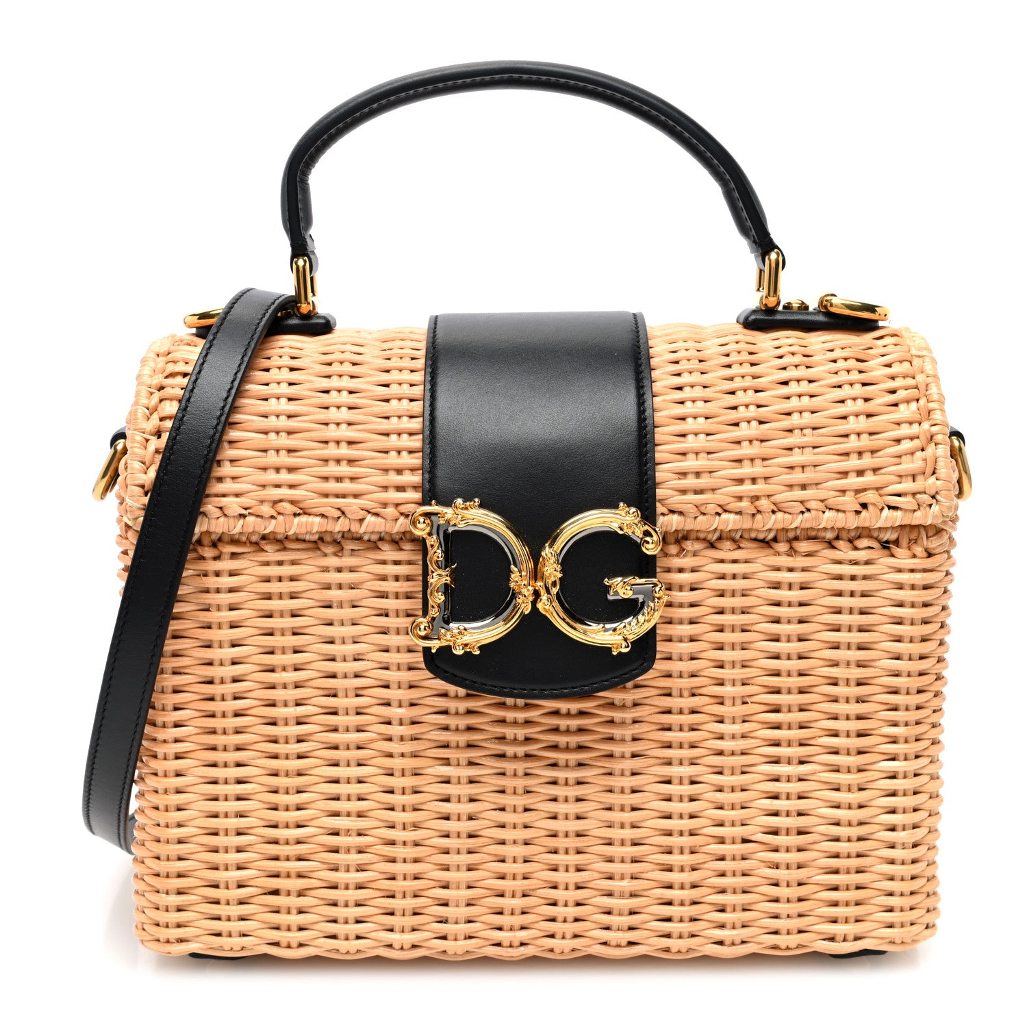 Dolce & Gabbana Wicker Calfskin Crossbody Bag Black 1 of 9
