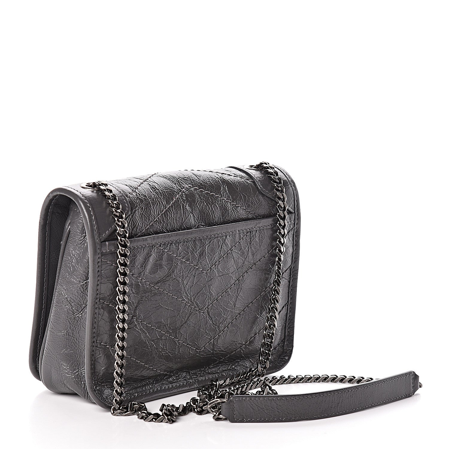 Saint Laurent Crinkled Calfskin Matelasse Monogram Niki Chain Wallet Storm 3 of 9