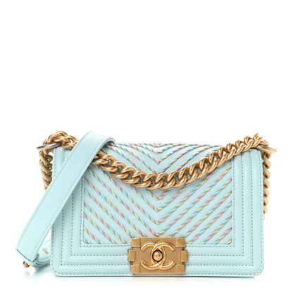 Chanel Calfskin Chevron Embroidered Small Boy By The Sea Flap Light Blue 1 of 10